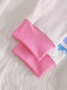 6 件套女孩圣诞卡通鹿、雪人、心形和蝴蝶结印花休闲舒适睡衣套装、长袖上衣和裤子、家居服 - 彩色 - 查看 3