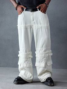 ROMWE MEN Street Life Quần jeans ống rộng ống rộng có túi màu sáng dành cho nam - trắng - Xem 8