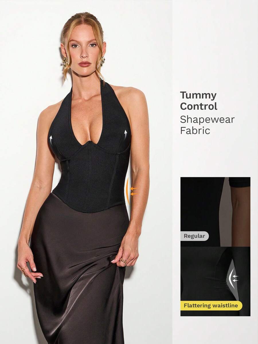 Nuvra 女士绷带式性感露肩领口提臀上衣，春秋季 - 黑色 - 查看 1