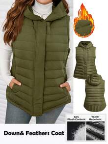 EMERY ROSE Chaqueta acolchada sin mangas con capucha, de talla grande, para otoño/invierno - Verde militar - Ver 1