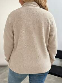 SHEIN LUNE 冬季加大码休闲双面羊毛拼布夹克 - 卡其色 - 查看 2