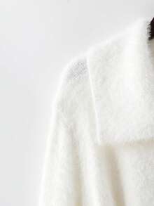 Franclia Ombre Fuzzy Knit Off-Shoulder Cardigan Sweater, Casual Y2K Style Suitable For Autumn/Winter, School, Halloween, Office, Birthday - White - View 3