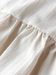 SHEIN 少女休闲简约舒适圆领长袖蝴蝶结纹理面料衬衫，返校季 - 杏色 - 查看 5