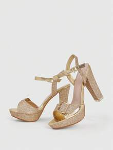 CUCCOO LuxiPop New European And American Hollow Thick Heel Fish Mouth Sexy Fashion Women's High Heel Sandals - Gold - View 7