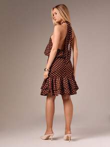 AiiRZ Polka Dot Halter Neck Mini Dress With Ruffle Hem Detail For Summer Occasions Party Wedding Guest - Multicolor - View 2