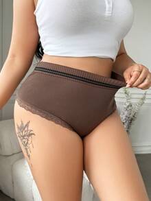 1 pieza Ropa interior de triángulo sin costuras cómoda y de talle medio para mujer de talla grande - Marrón Chocolate - Ver 5