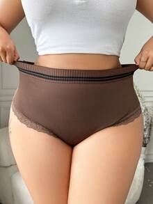 1 pieza Ropa interior de triángulo sin costuras cómoda y de talle medio para mujer de talla grande - Marrón Chocolate - Ver 1