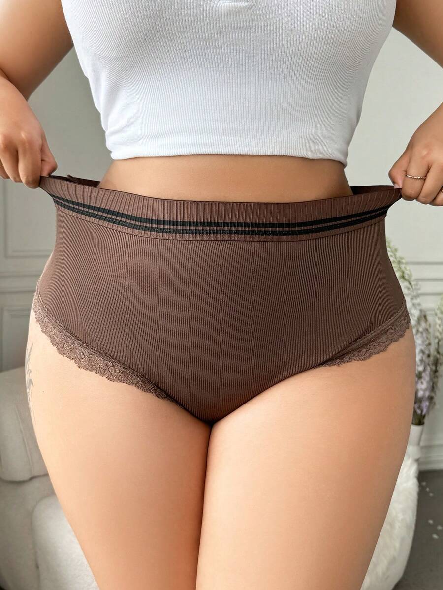 1 pieza Ropa interior de triángulo sin costuras cómoda y de talle medio para mujer de talla grande - Marrón Chocolate - Ver 1