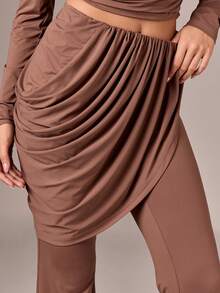 AiiRZ Slinky Draped High Waisted Flare Trousers With Asymmetric Side Draping And Wide Leg Silhouette - Brown - View 4