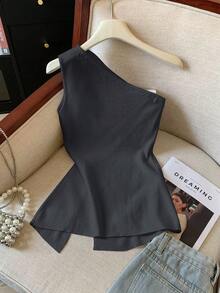 GlowEve Women's Solid Color Sleeveless Slit Hem Fashionable Top - Dark Grey - View 2