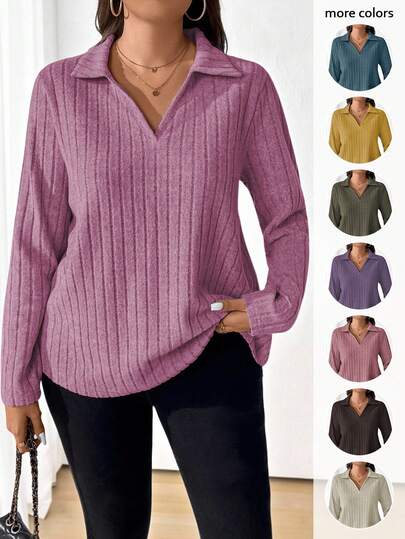 SHEIN LUNE T-shirt à manches longues minimaliste de couleur unie, grande taille, pour un port quotidien