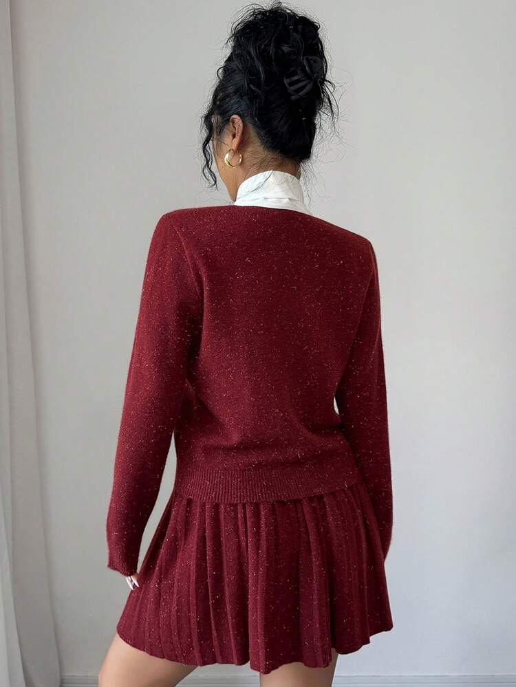 Autumn/Winter New Bowknot Lace-Up Women's Sweater Two Pieces Set, Elegant Lady Style Christmas