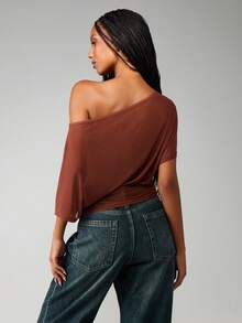 MISSGUIDED Áo cánh dơi tay dài hở vai cho nữ thời trang thu đông - Rỉ Nâu - Xem 2