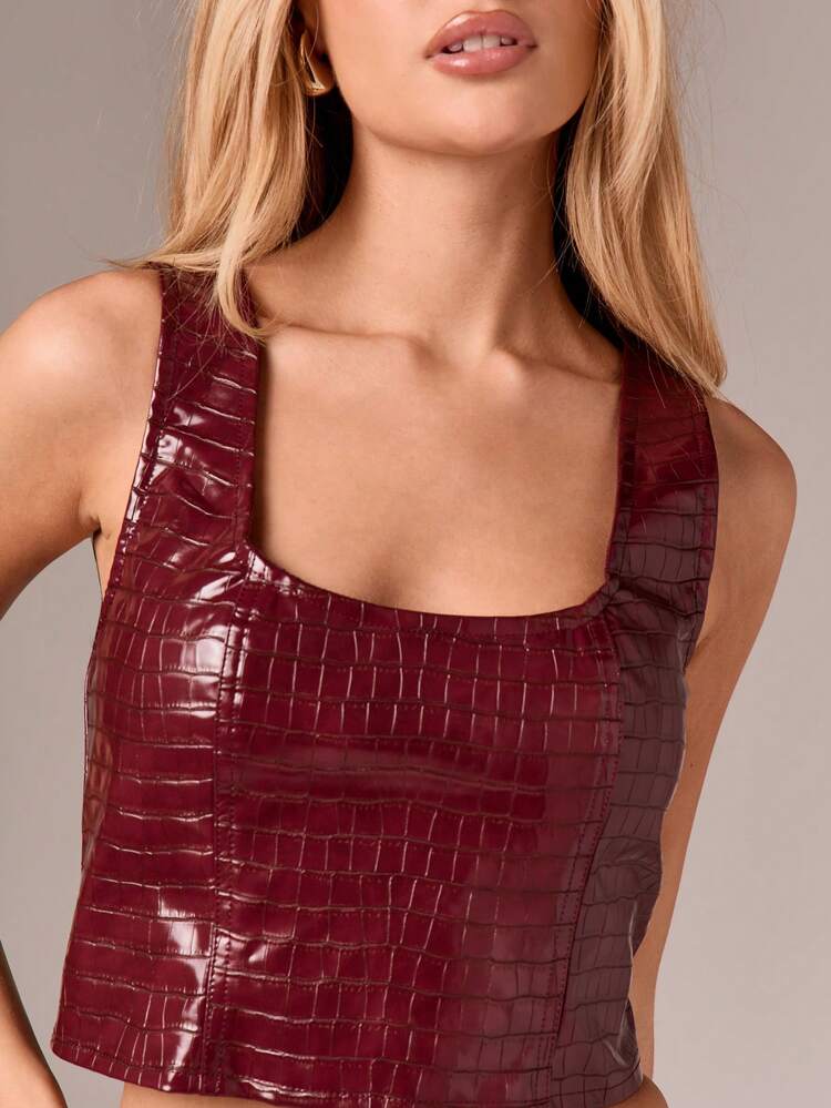 Tank top ze sztucznej skóry z wytłoczonym wzorem krokodyla
