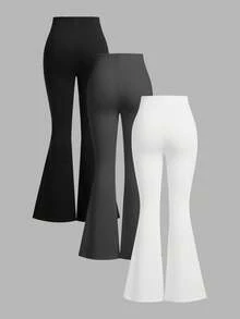 SHEIN EZwear 女式高腰紧身喇叭裤三件套，秋冬 - 彩色 - 查看 2