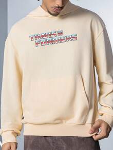 Transformers X SHEIN Men's Casual Fashionable Street Hoodie With Robot & Letter Graphic, Loose Fit Pocket, Spring/Autumn - Apricot - View 2
