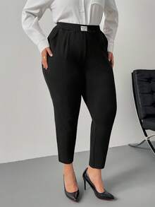 SHEIN PETITE CURVE 大码休闲简约口袋裤，保暖内衬，适合秋冬季 - 黑色 - 查看 6