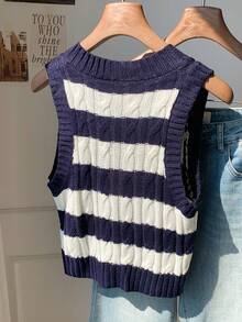 Comfortcana 女士毛衣背心，时尚复古优雅V领刺绣背心，无袖针织休闲上衣，女式秋冬装 - 彩色 - 查看 2