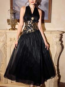 Vintamour 复古优雅女装 花卉箔欧根纱蕾丝拼布胸针装饰派对礼服 女式冬装 女式冬装 女式秋装 秋装 女式万圣节服装 女式万圣节服装 圣诞女装 女式圣诞服装 女式圣诞装 圣诞派对礼服 女式优雅连衣裙 女式优雅连衣裙 派对优雅连衣裙 亮片连衣裙 闪亮连衣裙 黑色连衣裙 - 黑色 - 查看 7