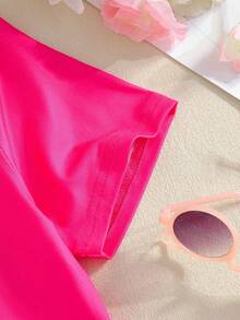 Sparklyn Tween Girl Cute Cat Print Short Sleeve T-Shirt, Ages 8-12 Years Summer Holiday - Hot Pink - View 5