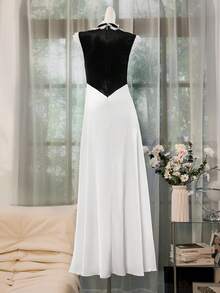 Glisette Vintage Elegant Hollow Lace Trim High Neck Midi Dress For Women - Multicolor - View 3