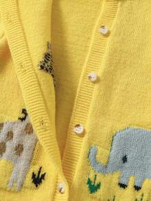 SHEIN Newborn Baby Girl Cute Cartoon Pattern Long Sleeve Sweater Romper, Autumn/Winter - Yellow - View 6
