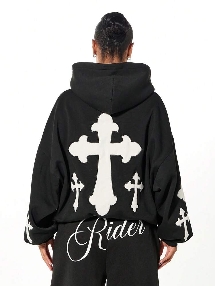SUMWON WOMEN Sudadera extragrande de Halloween con gráficos de cruces
