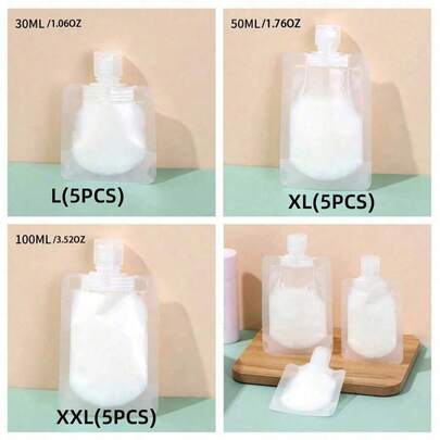 10个装旅行装补充装扁平袋，洗发水、乳液等液体分装袋，化妆品补充装扁平袋旅行瓶套装，30毫升/50毫升/100毫升，护肤品旅行收纳包，适合居家、度假、休闲、波西米亚风格