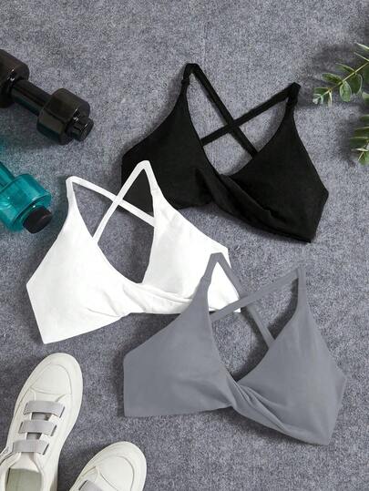 Easithlete 3 PCS Seamless Twist Knot Yoga Sports Bra Set