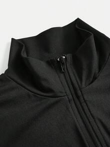 SHEIN Girlism 青少年女孩两件套立领拉链纯色长袖上衣和长裤，休闲运动时尚套装 - 黑色 - 查看 3