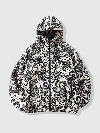 Street Life sweat-shirt à capuche zippé à manches longues et épaules tombantes avec motif floral pour hommes, automne/hiver