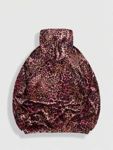 ROMWE MEN Street Life 男士字母豹纹长袖休闲连帽卫衣 - 棕色 - 查看 2