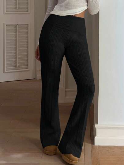 Aloruh 秋冬简约百搭紧身低腰喇叭针织长裤，适合休闲、通勤、居家、年轻街头风格