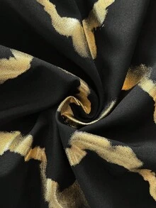Cravure 大码女式灯笼袖时尚优雅黑金箔领带衬衫 - 黑色 - 查看 8