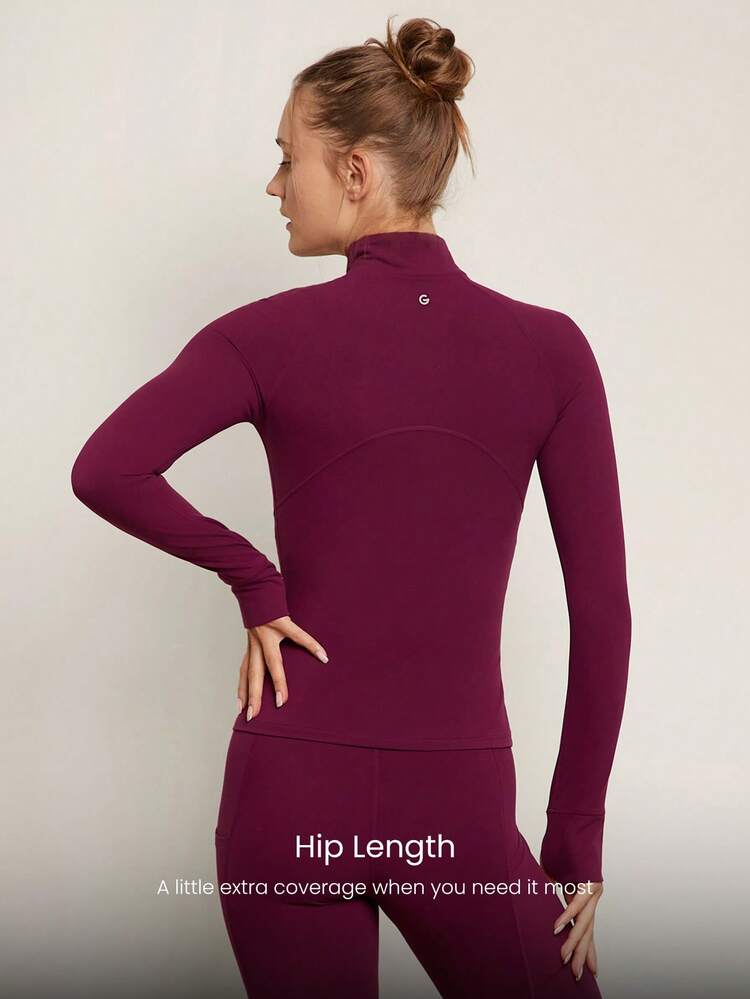 FeatherFit™ Slim-It Streamline Performance Secure Pockets Zip Up Long Sleeve Jacket Low Impact Yoga Pilates Daily Spring Summer
