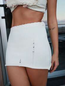 SILVIA DI SANTO Bộ đồ bơi bikini dệt kim hở lưng gợi cảm họa tiết sao biển vỏ sò cho kỳ nghỉ hè mùa xuân/hè và váy ngắn bó sát siêu thấp 2 món - Màu be - Xem 4