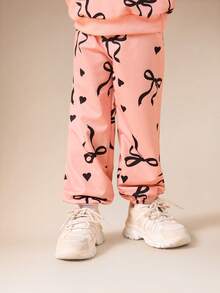 SUMWON Girls Pink Bow Print Sweatshirt And Joggers Coordinated Set Long Sleeve Crew Neck Casual Lounge Outfit - Pink - View 4