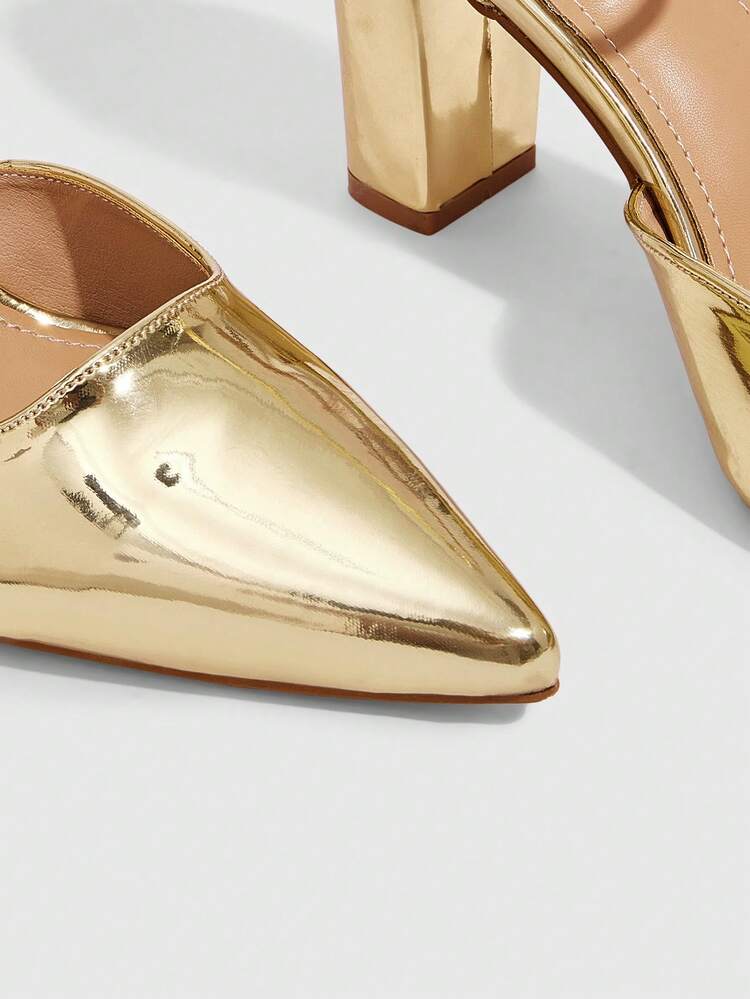 CUCCOO SZL Women's Fashionable Gold Comfortable Chunky Heel Pointed Toe Minimalist Pumps For Work Spring Shoes