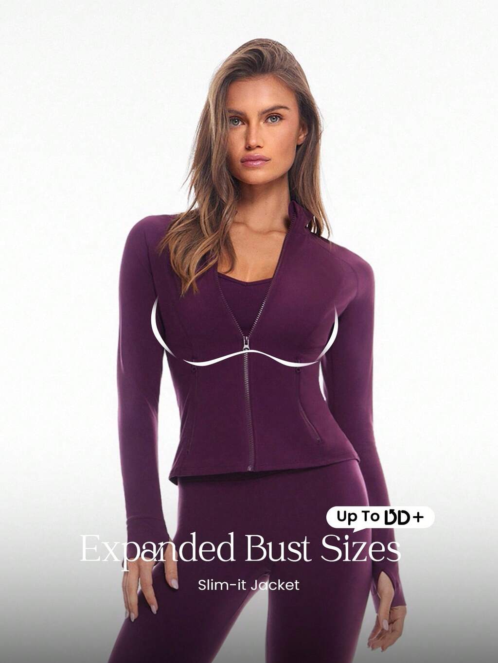 FeatherFit™ For DD+ Slim-It Streamline Performance Secure Pockets Zip Up Long Sleeve Jacket Low Impact Yoga Pilates Daily Spring Summer
