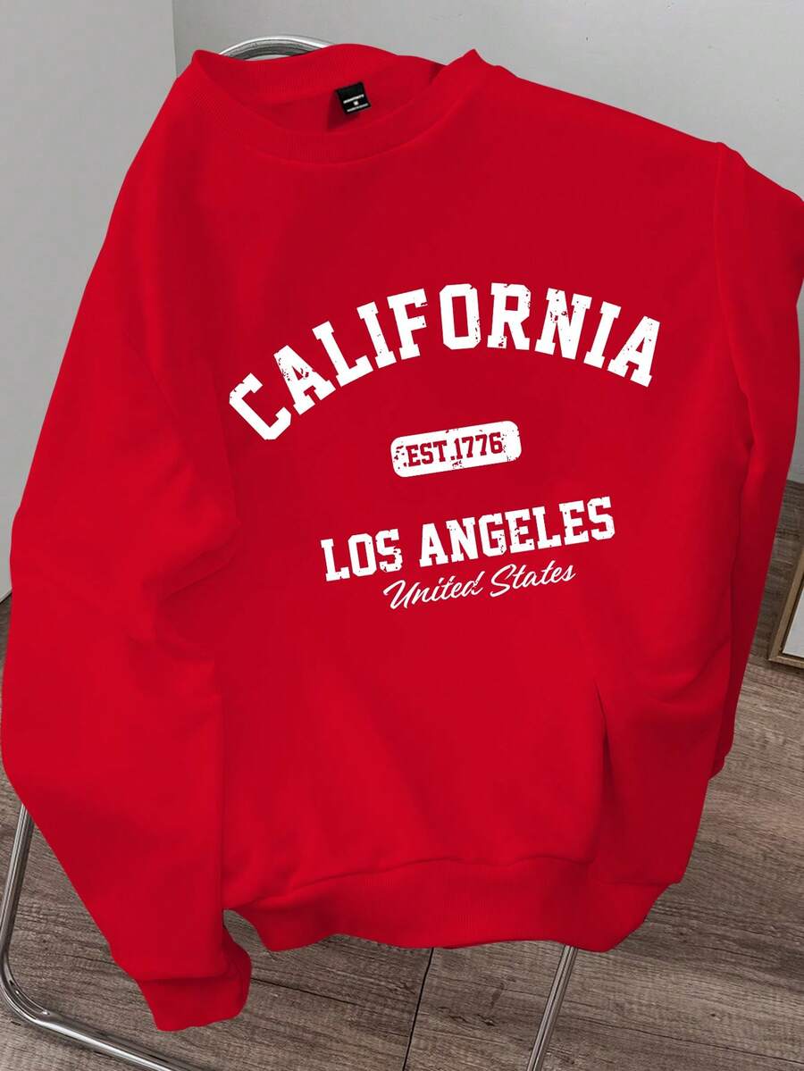 Claim Dot Red Label 男士宽松落肩加厚套头红色卫衣，长袖上衣 - 紅色 - 查看 1