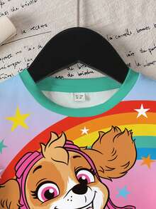 SHEIN | PAW Patrol 少女卡通图案圆领短袖T恤，夏季 - 白色 - 查看 4