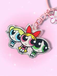 THE POWERPUFF GIRLS X SHEIN Móc khóa họa tiết hoa, bong bóng, mao lương hoạt hình dễ thương, thời trang - Màu hồng đỏ - Xem 2