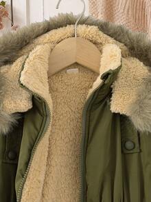 Elladie kids Áo khoác parka có mũ trùm đầu, thắt eo, đệm ngực cho bé gái - xanh quân đội - Xem 6