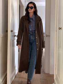 Elyressa Niche New Style Lapel Classic Single-Breasted Overcoat - Coffee Brown - View 3