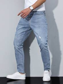 Manfinity Homme Men's Casual Slim Fit Pocket Jeans Streetwear Jeans - Light Wash - View 3