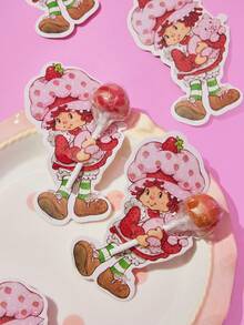 Strawberry Shortcake X SHEIN 48 Cute Cartoon Character Pattern Lollipop Decoration Cards, Birthday Party Family Holiday Party Decoration Supplies, Birthday Gift Candy Decoration, Party Gift, Strawberry, Sweet