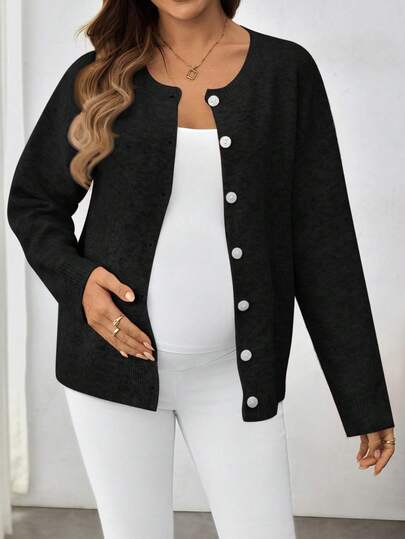 SHEIN Minimalist Casual Solid Color Cardigan Sweater For Pregnant Women