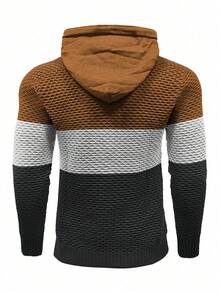 Manfinity Homme Men's Contrast Color Drawstring Hooded Sweater, Autumn/Winter Brown Sweater, Long Sleeve Top - Multicolor - View 2