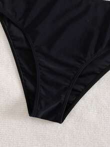 Swim Chiccia Women's Black Metal Jewelry V-Neck Wrinkle Drawstring Fashionable And Elegant Ladies Tankini, Suitable For Beach Music Festival Spring/Summer - Black - View 4