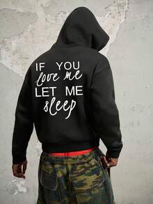 Manfinity ZONE917 Men Streetwear "LET ME SLEEP" Slogan Graphic Loose Fit Cropped Hoodie, Fall/Winter - Black - View 4